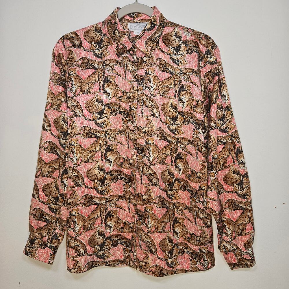Don Caster Women's Button Up Blouse With Cheetah Design. Size 4.
